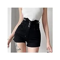 n/a short en jean noir taille haute femme été streetwear jean court avec ceintures (color : black, size : l code)