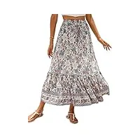sotrong jupe midi d'été bohème vintage imprimé floral gypsy jupe taille haute robe d'été longue pour vacances à la plage, a-beige, 44