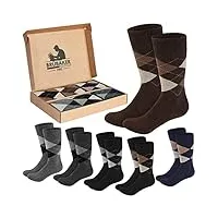 brubaker 6 paires de chaussettes avec motif losange - chaussettes confort pour homme avec motif carreau argyle en boîte cadeau - douces et respirantes - mix de couleurs gris/brun - taille 43-46