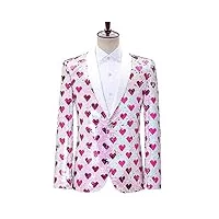 fête hommes blazer sequin coeur imprimé costume veste un bouton revers manteau mariage marié soirée vêtements slim fit dîner blazer d'extérieur,pink,m(bust:94cm)
