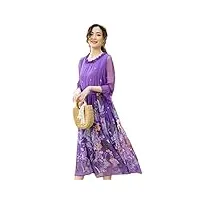 lmtossey robe d'été en soie avec bois, robe de taille pour femme, robe de plage et de vent, violet, taille xs