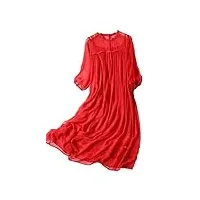 robe d'été décontractée mi-longue en soie pour femme, rouge, 48