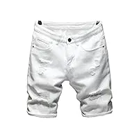 dshgdjf short en jean déchiré for hommes d'été style classique blanc décontracté coupe ajustée jean court mâle (color : white, size : 36)