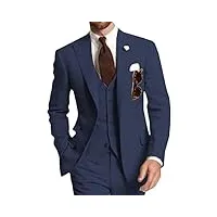 costume 3 pièces pour homme avec revers et deux boutons, bleu marine, xs