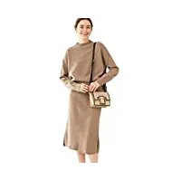 costume pour femme demi-col haut en tricot d'automne taille haute sac jupe plissée jupe cachemire jupes deux pièces, kaki9., 36