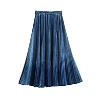 jupe trapèze plissée en denim pour femme - taille élastique - pour l'automne et le printemps, 1, taille unique