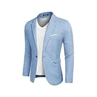 coofandy sakko veste de costume pour homme - style sportif - coupe droite - en lin, a-bleu clair., xl