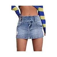 floerns mini jupe droite en jean avec ceinture à boucle pour femme, bleu océan, taille s