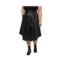 ulla popken femme grandes tailles jupe midi en cuir, jupe plissée, ligne en a, longueur au mollet noir 54+ 816105100-54+
