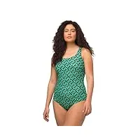 ulla popken maillot de bain, imprimé graphique, sans bonnets souples, col rond pièce, vert/turquoise, 62 femme