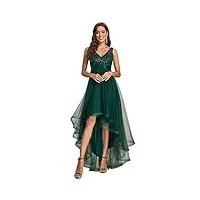 ever-pretty robe cocktail mariage femme longue paillettes tulle col v asymétrique a line brillante vert foncé 36