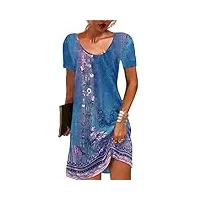 grmlrpt femme manches courtes col rond robe bohème fleurie minirobe robe fleurie imprimé libre tunique robe loisir(bleu,xl)