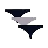 reebok sous-vêtements pour femme - string stretch performance (lot de 3), noir/peau de requin/noir, medium