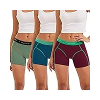 innersy culotte boxer femme coton shorty pour femmes panty sous jupe caleçon sport lot de 3 (38-40, rouge foncé/bleu/vert)