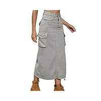 onsoyours femme jeans jupe longue taille haute jupe décontractée jupe longue jupe crayon extensible avec poches Été solide mi-longue jupe b gris clair l