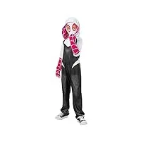 rubies - marvel officiel - spider-man - déguisement classique spider gwen pour enfants - film spider-verse - costume avec combinaison et cagoule, blanc