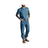 minetom salopette homme manches courtes combinaison travail loose overalls rétro jumpsuit vintage fermeture Éclair pantalon avec poches a bleu xxl