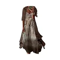 minetom femme robe d'Été de plage maxi robe en mousseline de soie À motif floral col v robe longue robe avec blouse de protection solaire c gris l