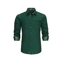 hisdern chemise manches longues homme regular fit chemises formelle shirt casual chemise vert m