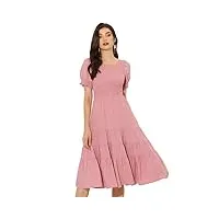 allegra k robe smockée à plusieurs niveaux pour femme, col rond, manches bouffantes élastiques, robe trapèze décontractée rose s