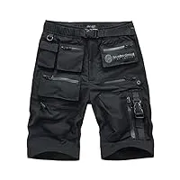 aoleaky short bomber tactique, multi-poches, pantalon court hip hop streetwear, noir , xl