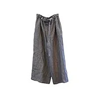 nfym pantalon large décontracté pour femme en lin élastique taille haute avec cordon de serrage, pantalon confortable avec poches, gris, taille unique