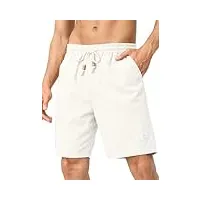 jmierr short et bermudas homme pantalon lin avec poches été casual beach shorts cargo pantacourt blanc m
