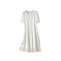 dbfbdtu robe d'été en soie pour femme - col rond - robe midi pour femme, blanc, xl