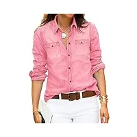 roskiky chemise en jean pour femme chemisier western chemises tunique à manches longues bouton down haut pour femme, aurore rose, xl
