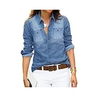 roskiky chemise en jean pour femme - chemisier western - tunique pour femme - manches longues - boutonné - haut pour femme, lapis air, l