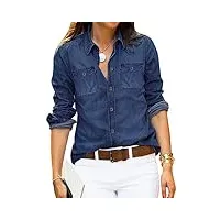 roskiky chemises en jean pour femme chambray jean western à manches longues, indigo bleu foncé, s