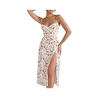 offilicious robe longue caraco à imprimé floral et col en cœur pour femme - robe de bal fendue tendance - vêtements de rue - tenue de fête - robe fendue pour femme