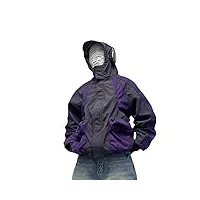 fivetoseven automne hiver homme niche design jackats tide contrast loose zippers baggy poches casual coat tops, gris 9 violet, xl