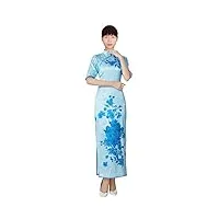 hangerfeng qipao 3572 robe de soirée traditionnelle chinoise en soie imprimée bleu, bleu, xl-xxl