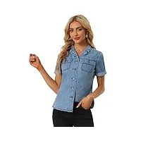 allegra k chemise en jean pour femme avec col à manches courtes et poche poitrine boutonnée bleu clair m