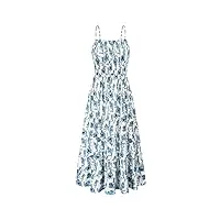 grace karin robe plage bretelles spaghetti de soirée a-ligne sans manches dos nu motif floral Élégante pour femme m fleurs bleu sur blanc