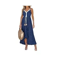 cupshe robe d'été pour femme boho maxi à lacets avec pompon col en v évasé à volants robes de plage royal blue xl