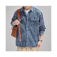 chemise à manches longues pour hommes printemps et automne rétro chemise à rayures verticales veste de travail de poche début d'automne (couleur : a, taille : code l)