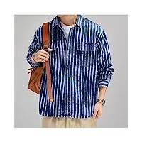 chemise à manches longues pour hommes printemps et automne rétro chemise à rayures verticales veste de travail de poche début automne (color : a, size : 2xlcode)