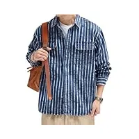 chemise à manches longues pour hommes printemps et automne rétro chemise à rayures verticales début d'automne poche veste de travail (couleur : a, taille : 3xl code)