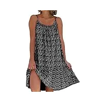 yeenily femmes robe d'été robe florale sans manches robe imprimée à bretelles spaghetti robe décontractée ample(noir,l)