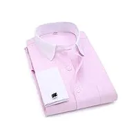 hommes boutons de manchette chemises couleur unie tissu jacquard homme gentleman robe chemise À manches longues (color : b, size : asian xl label 41)