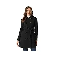 allegra k manteau d'hiver pour femme col claudine double boutonnage poche obliquer boutonnée ceinturée cabans noir s