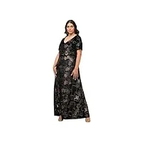 ulla popken robe de soirée en velours imprimé foilprint, noir, 52-54 femme