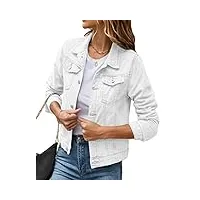 seiveini veste en jean pour femme blouson manches longues denim jacket vintage légère denim veste elégant manteau en jean slim fit avec poches b blanc m