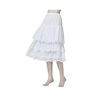 beautelicate femme jupon sous robe fond de jupe en 100% coton avec dentelle jupe À volants d’été midi longue 75cm blanc cassé xxl