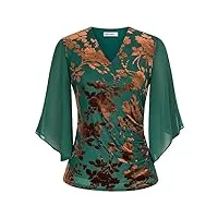 grace karin chemisier en mousseline de soie à col en v vintage pour femmes design à manches 3/4 surplis tops surdimensionnés vert m taille 12-14