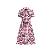 queen kerosin robe swing pour femme - coupe trapèze - vêtement de travail - midi - longueur midi - bûcheron - robe chemisier, rouge, xs