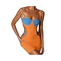 robe d'été sexy pour femme - coupe basse - couleur dos nu - robe courte pour la plage - robe de soirée amincissante, orange, taille s