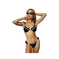 soly hux ensemble bikini push-up pour femme avec nœud papillon et volants - coupe haute - deux pièces - maillot de bain sexy, volants noirs, taille s